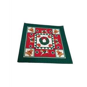 Vintage Christmas Wreath Bandana‎ Made In USA Green Cotton Square Scarf